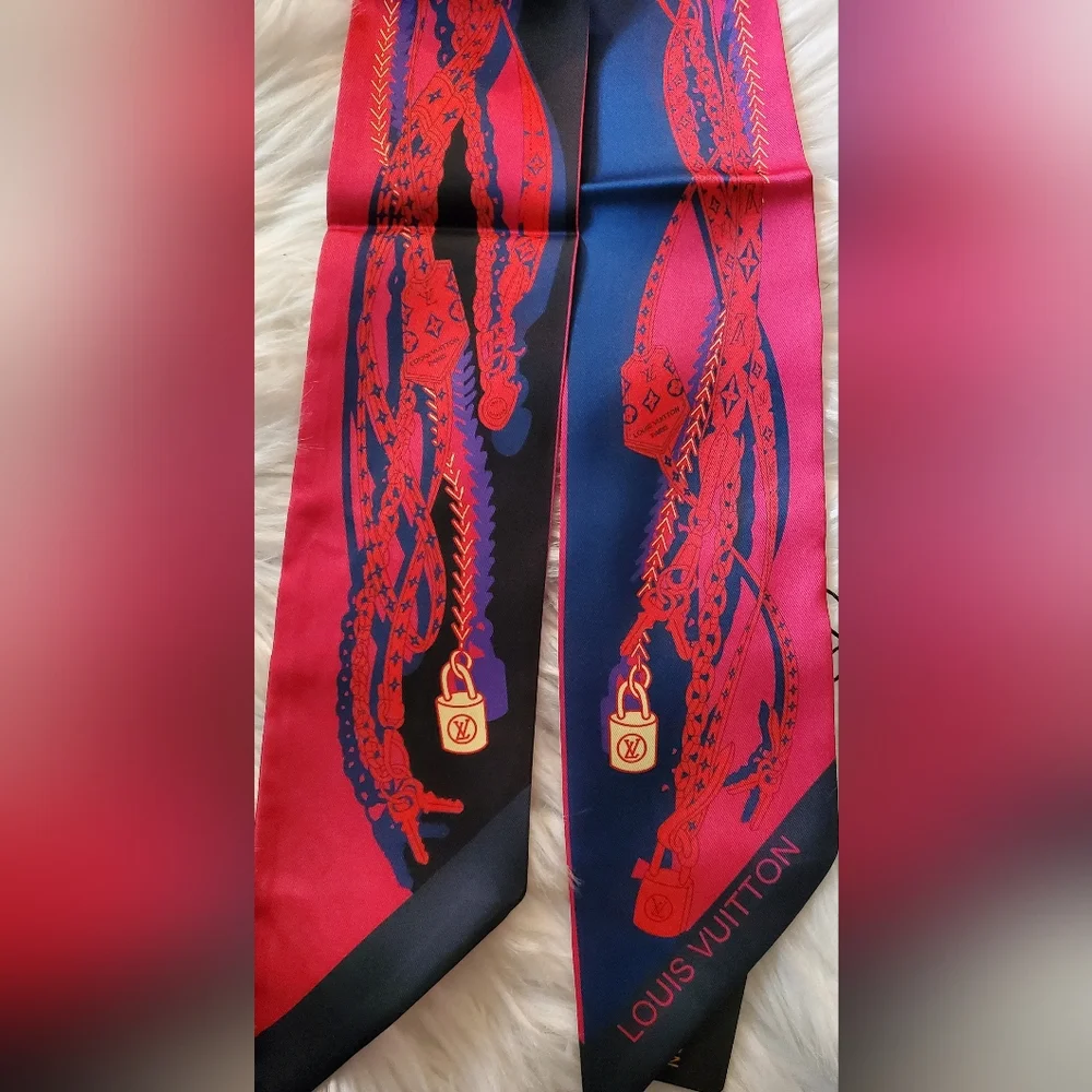 Silk Twilly, Scarf, Hairtie, Fuchsia and Navy